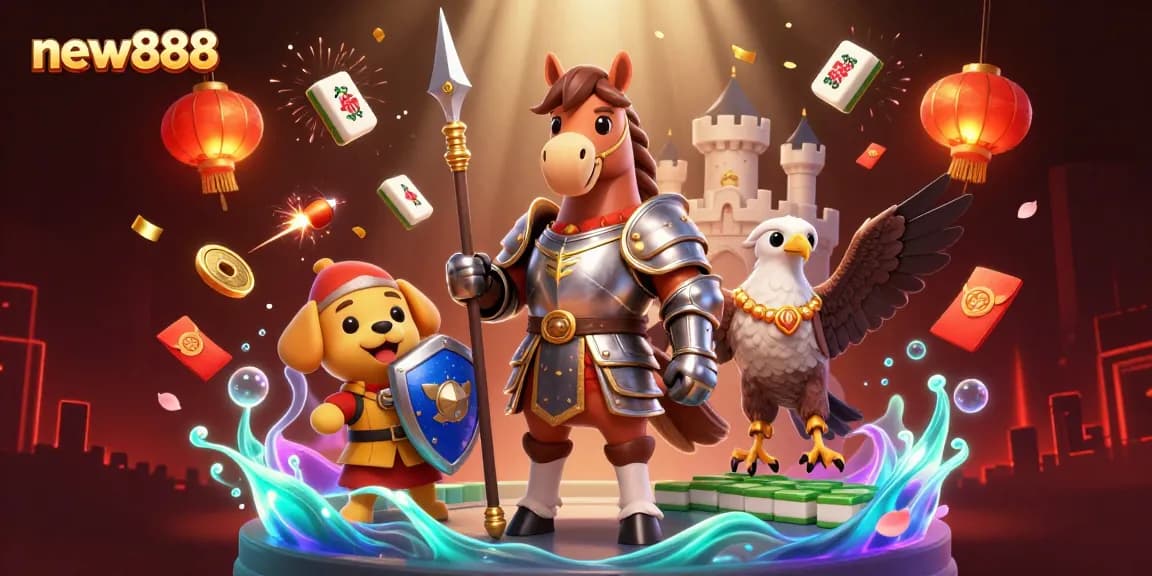Experience thrilling action with new888 as a knight and puppy navigate a vibrant gaming world.