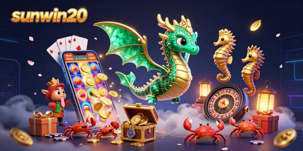 Engage in vibrant gameplay at sunwin20 with an enchanting sea dragon guarding treasures amidst dynamic casino elements.