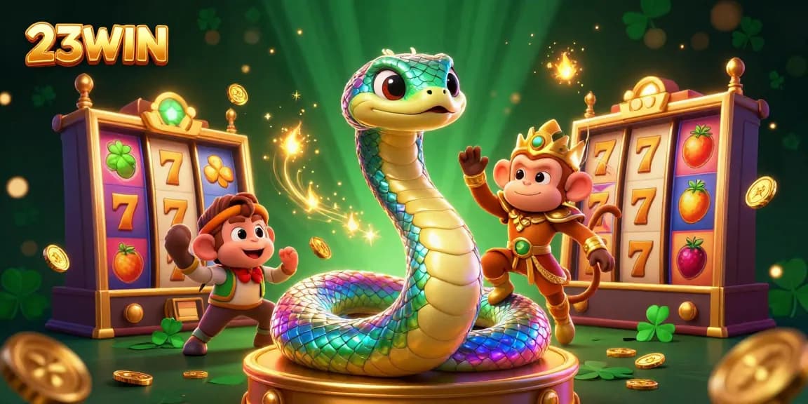 Experience thrilling casino excitement with 23WIN's vibrant gaming scene featuring a rainbow serpent.