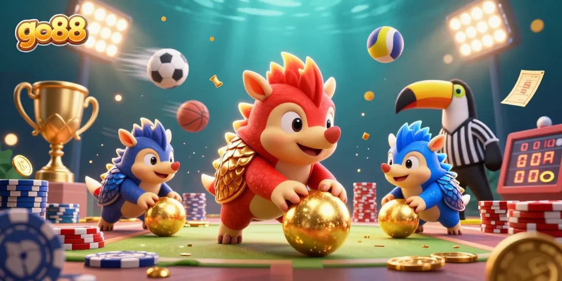 Experience go88's thrilling gaming action with dynamic pangolins at a vibrant casino scene filled with excitement.