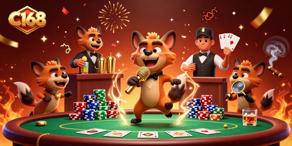 Experience thrilling gameplay at C168 as hyenas run a vibrant casino club filled with poker action.