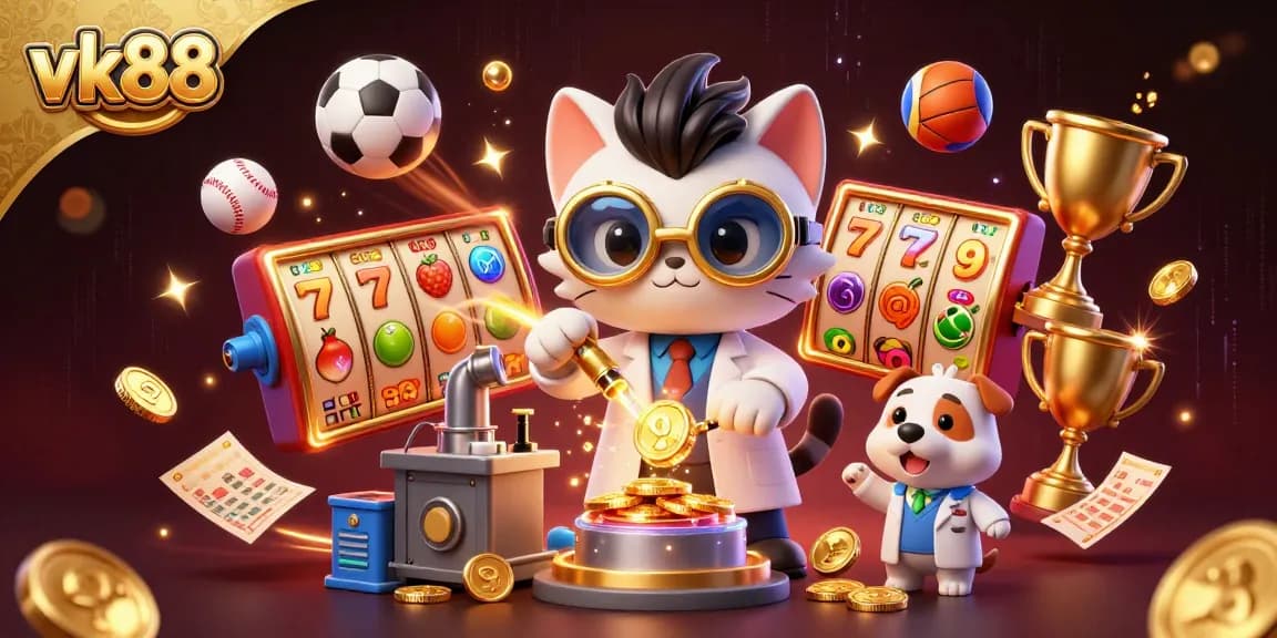 Engage with vk88's exciting slot machine and sports betting scene brought to life in vibrant detail.