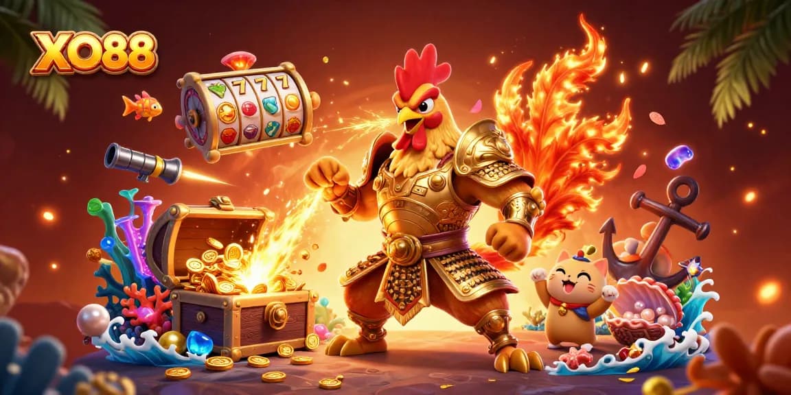 Experience thrilling gaming with XO88’s charismatic characters and casino elements in a vibrant underwater scene.