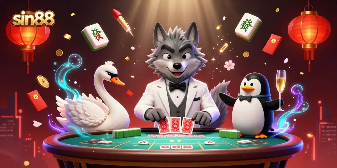 Engage in thrilling baccarat with sin88's debonair wolf, elegant swan, and sophisticated penguin.