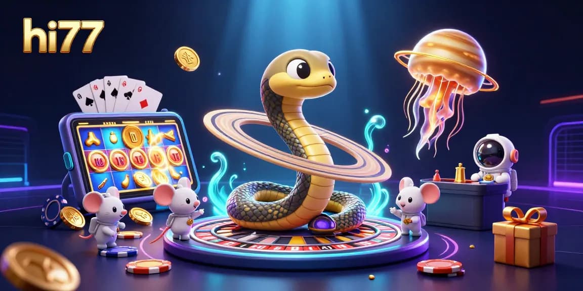 Experience the excitement of hi77 with astronaut mice gambling on a Saturn roulette wheel amidst vibrant cosmic glory.