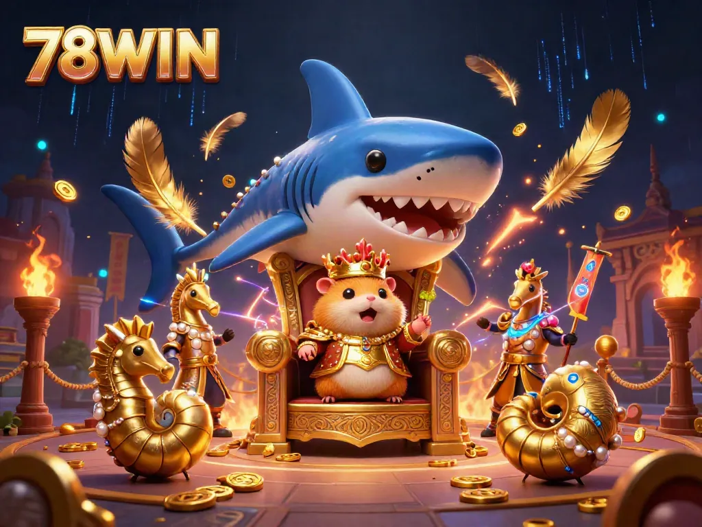 Experience the royal splendor of 78WIN with a golden hamster king in a thrilling casino atmosphere.