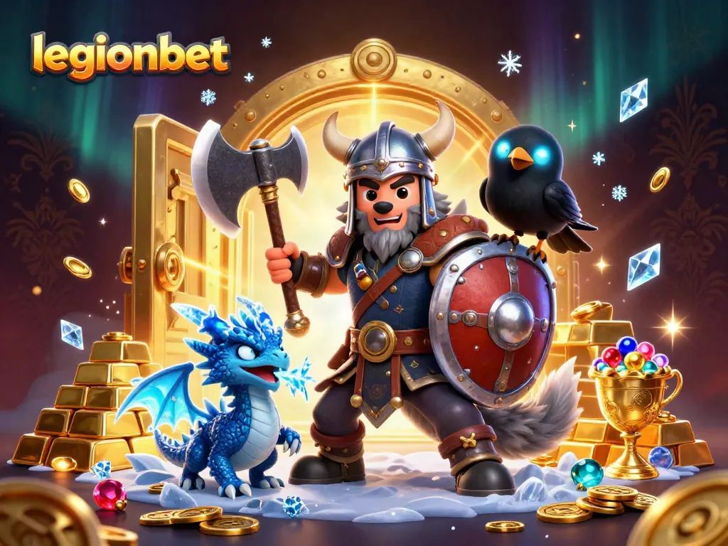 Experience the action at legionbet with a Viking warrior, dragon, and treasure-filled adventure.