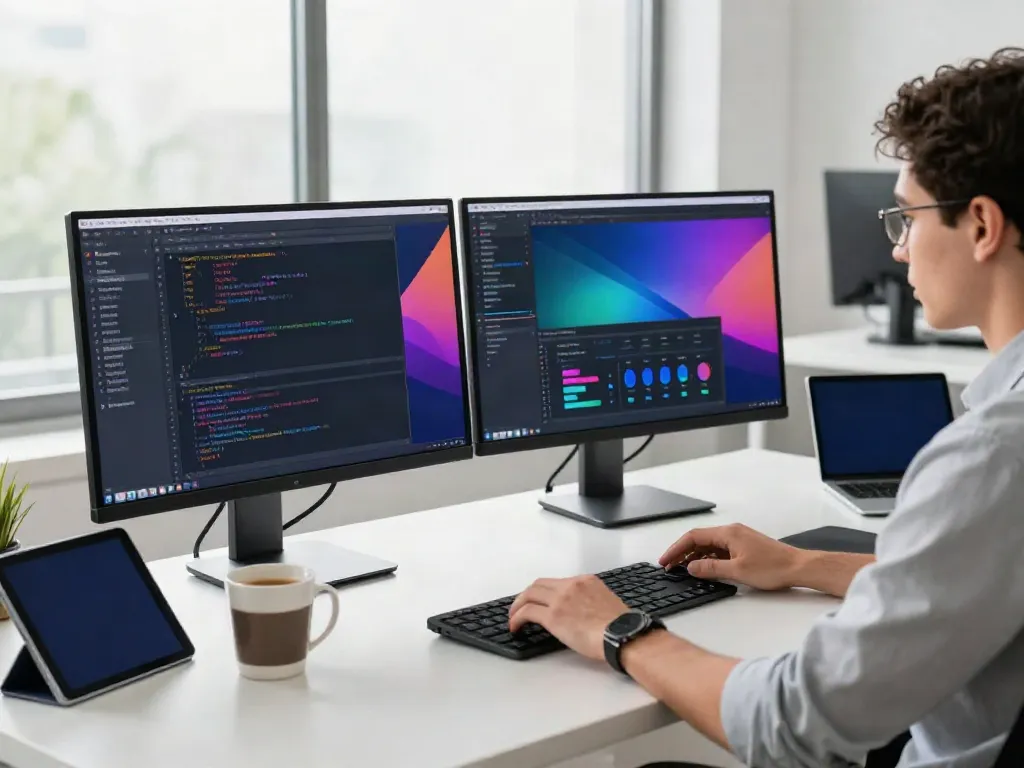 Web developer utilizing instant indexing tools in a modern workspace.