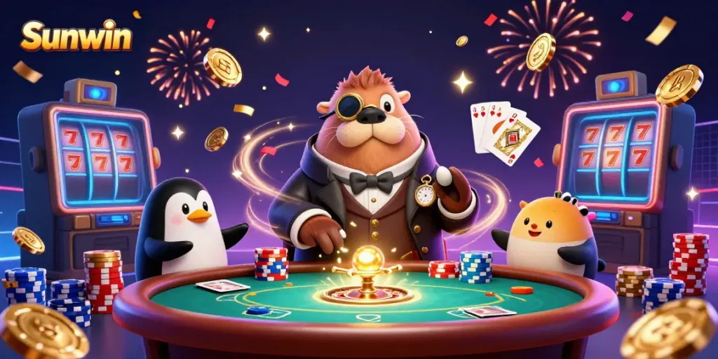 Experience thrilling gameplay at Sunwin with vivid cartoon characters in a dynamic casino setting.