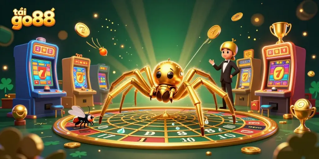 Experience the excitement of tải go88 with a vibrant 3D illustration showcasing casino elements and characters.