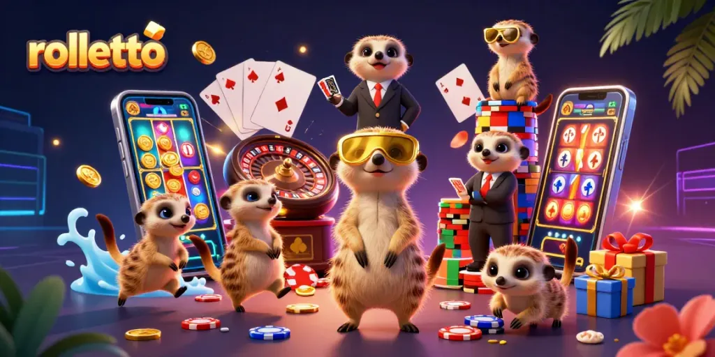 Engage in thrilling gaming at rolletto with meerkats operating a colorful casino