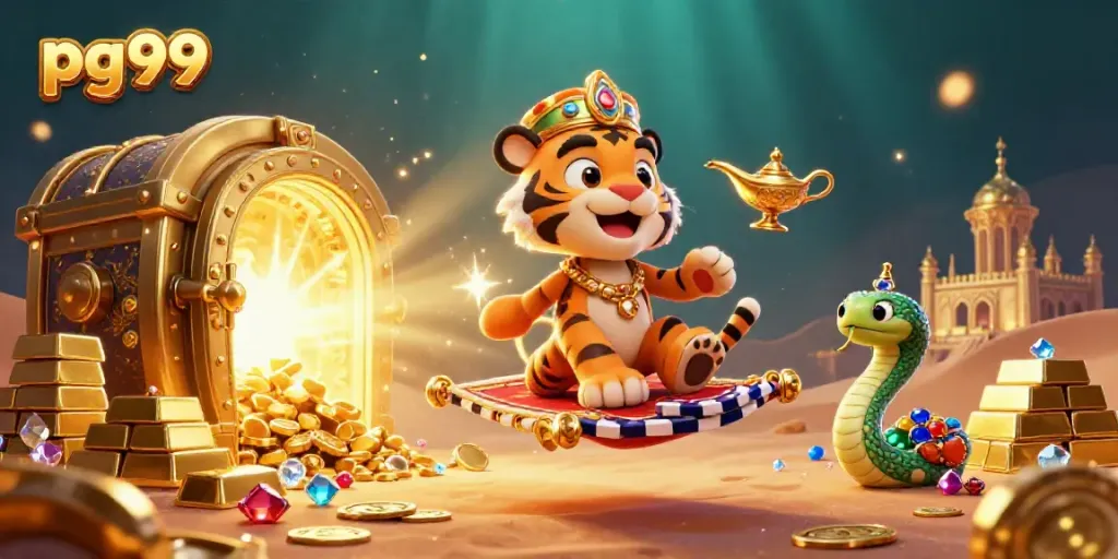 Experience the vibrant appeal of pg99 as the tiger sultan flies through a treasure-filled paradise.