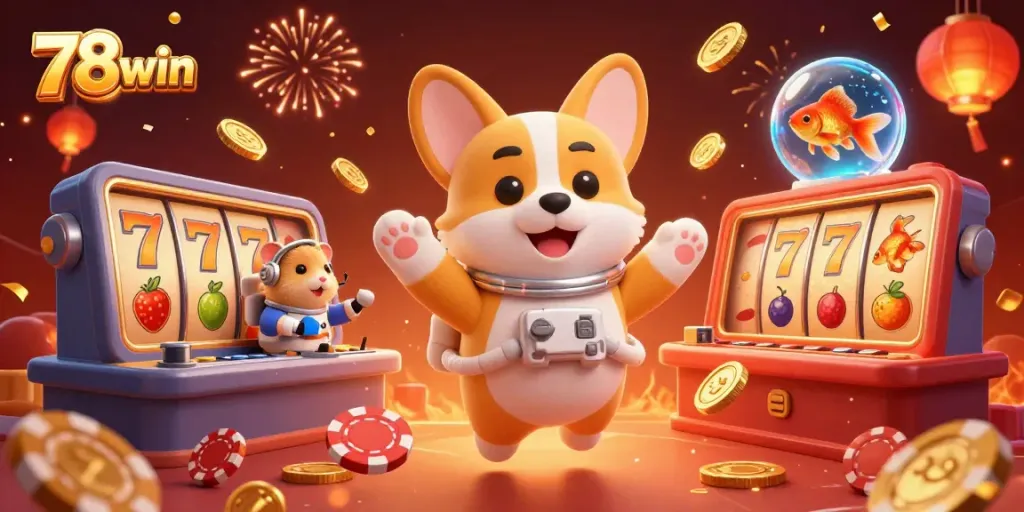 Experience thrilling gaming with 78win in a vibrant space casino atmosphere showcasing dynamic characters and festive elements.