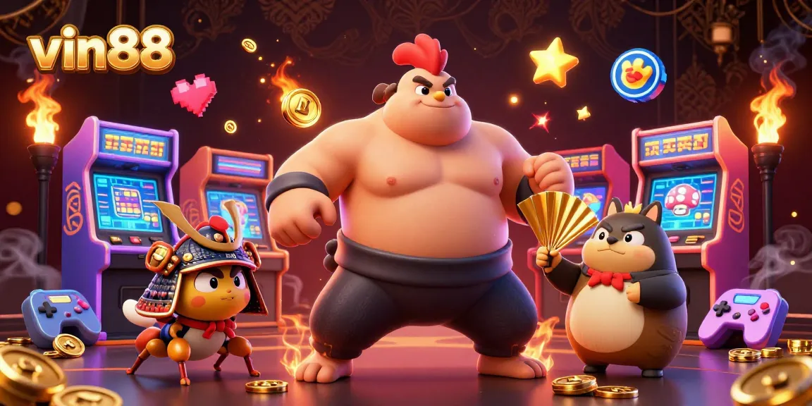 vin88 captures a lively casino scene with unique characters and vibrant gaming elements