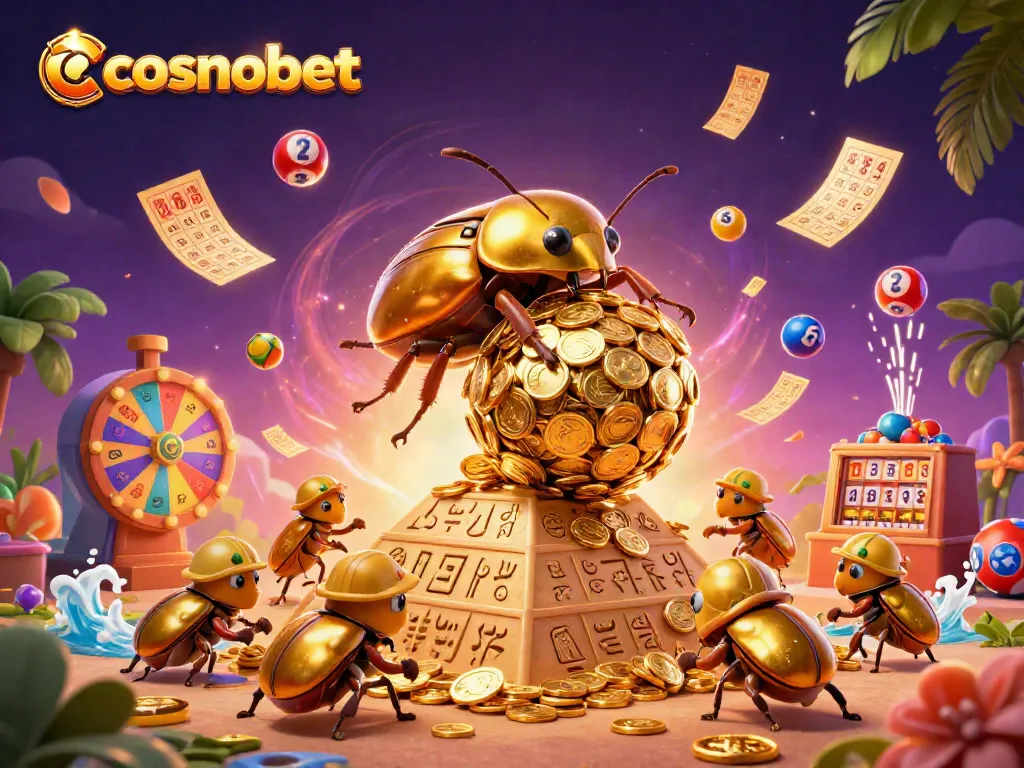 Experience thrilling action at cosmobet with a vibrant 3D scene depicting fun casino elements.