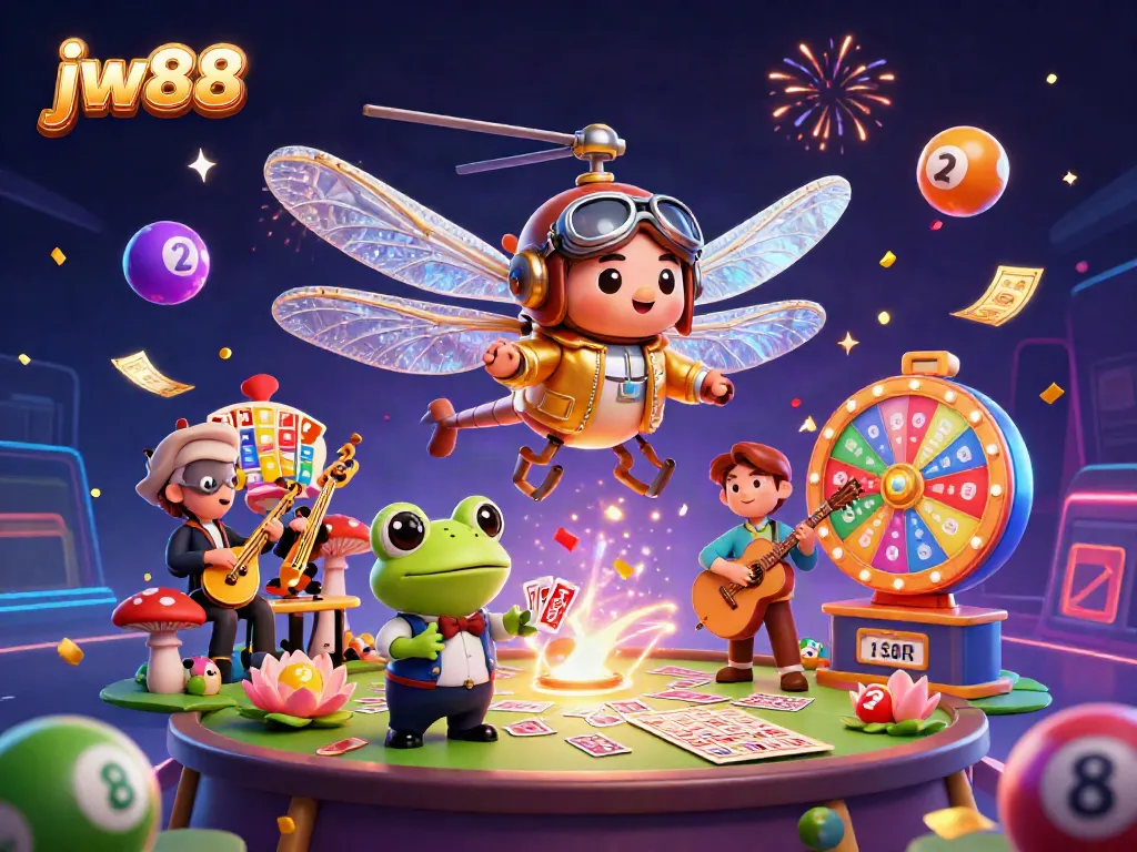 Experience thrilling gameplay at jw88 with colorful lottery balls, vibrant visuals, and festive characters.