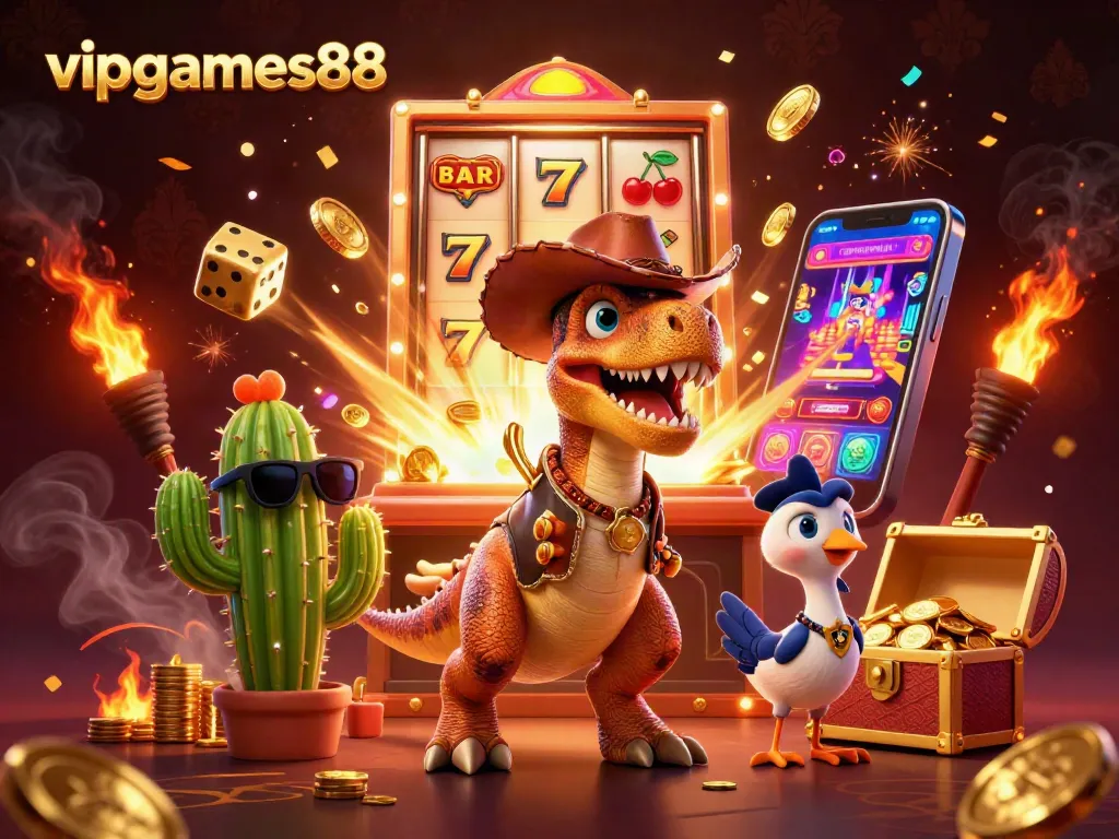 Join the thrill of vipgames88 with vibrant 3D characters enjoying jackpots and casino games.
