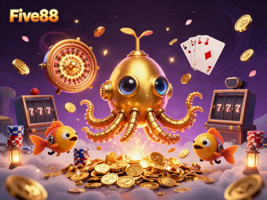 Experience thrilling gameplay with the Five88 golden kraken and dynamic casino elements!
