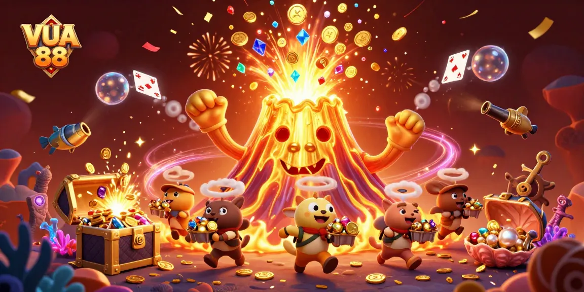 Experience VUA 88 with a vibrant celebration of treasure, characters, and casino elements.