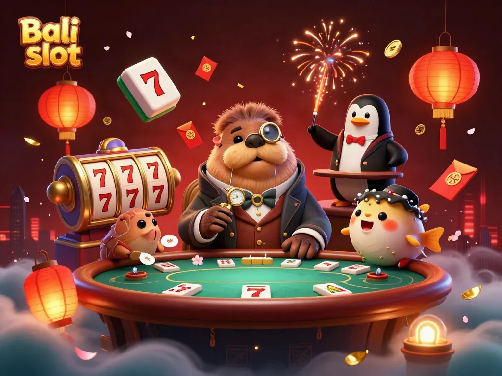 Bali slot game brings excitement with a jolly walrus and casino elements at play.