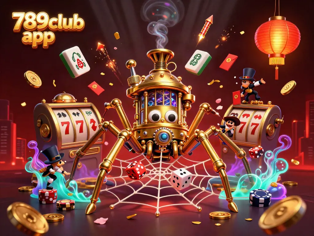 Experience the thrilling 789club app with exciting golden spider webs and vibrant casino elements.