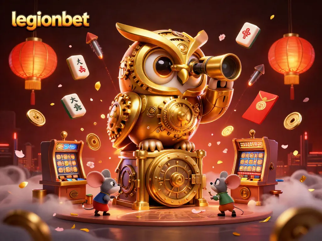 Experience thrilling gameplay at legionbet with a golden owl overseeing the action in a packed casino scene.