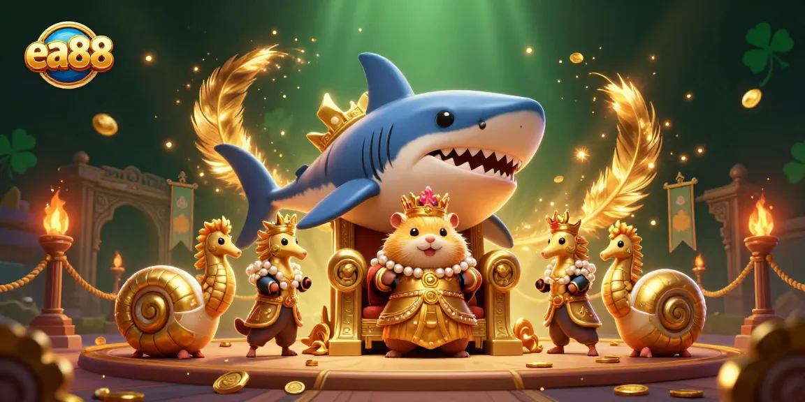 Betting with excitement at ea88, featuring a golden hamster king and dynamic casino elements.