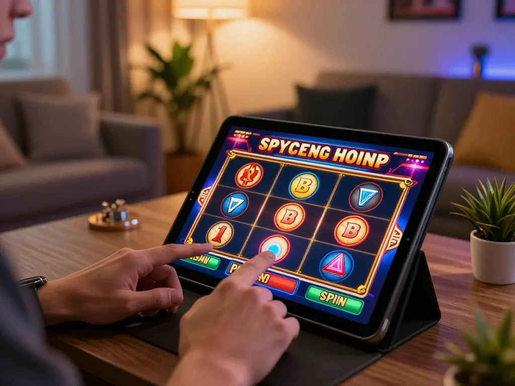 Engaging scene of a player spinning the reels on jun88's online casino slot game, emphasizing interactive entertainment.