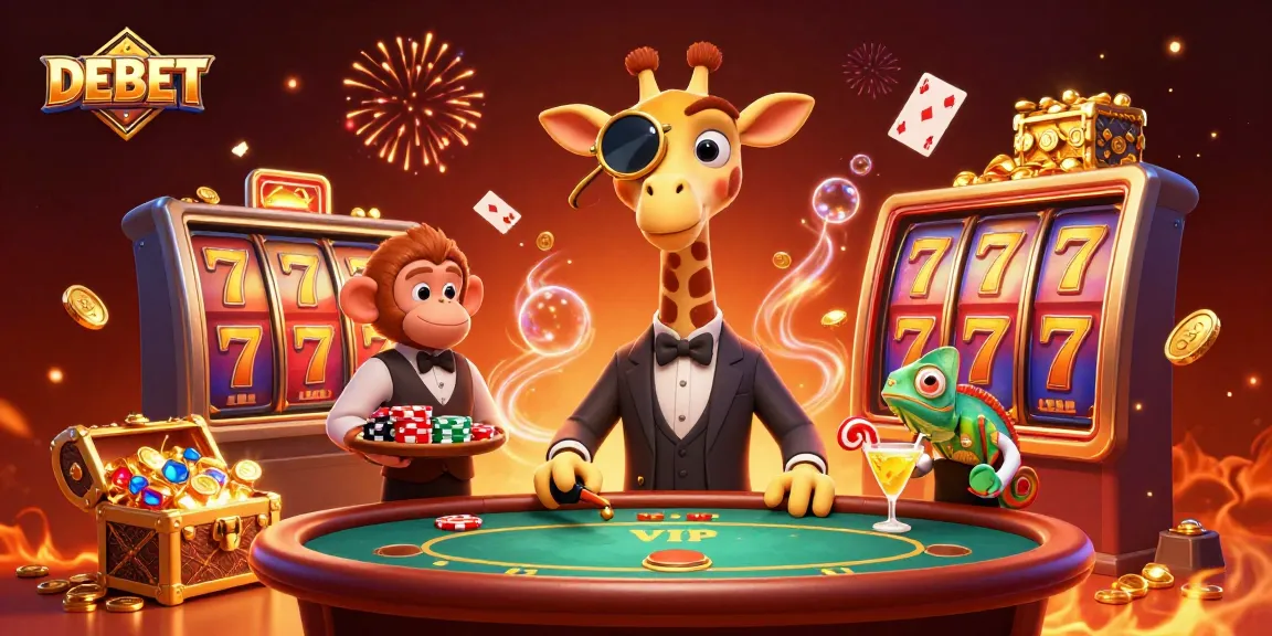 Engage with DEBET's exciting winnings at the vibrant casino experience featuring unique characters and gaming elements.