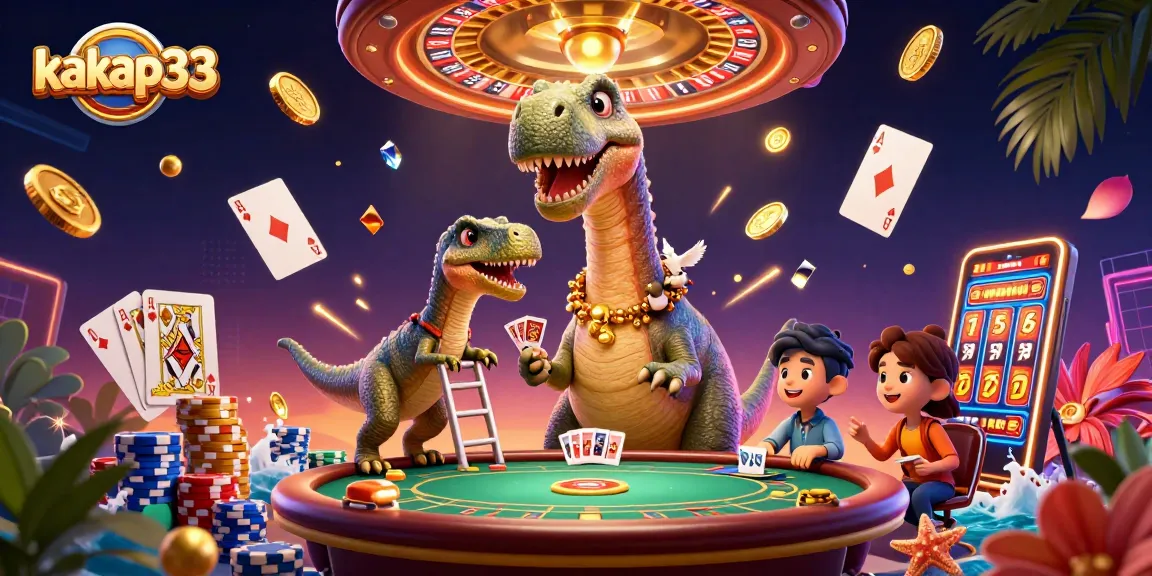 Kakap33 brings exhilarating gameplay with a brontosaurus and clever raptor in an engaging casino scene.