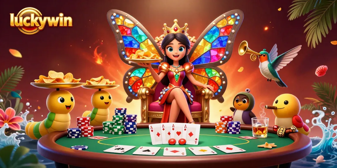 Engage in thrilling gameplay at luckywin with vibrant poker elements and a majestic setting.