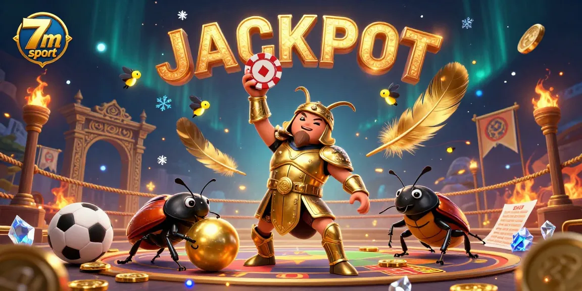Engage with 7m sport through a vibrant illustration of a hercules beetle celebrating a gambling win.