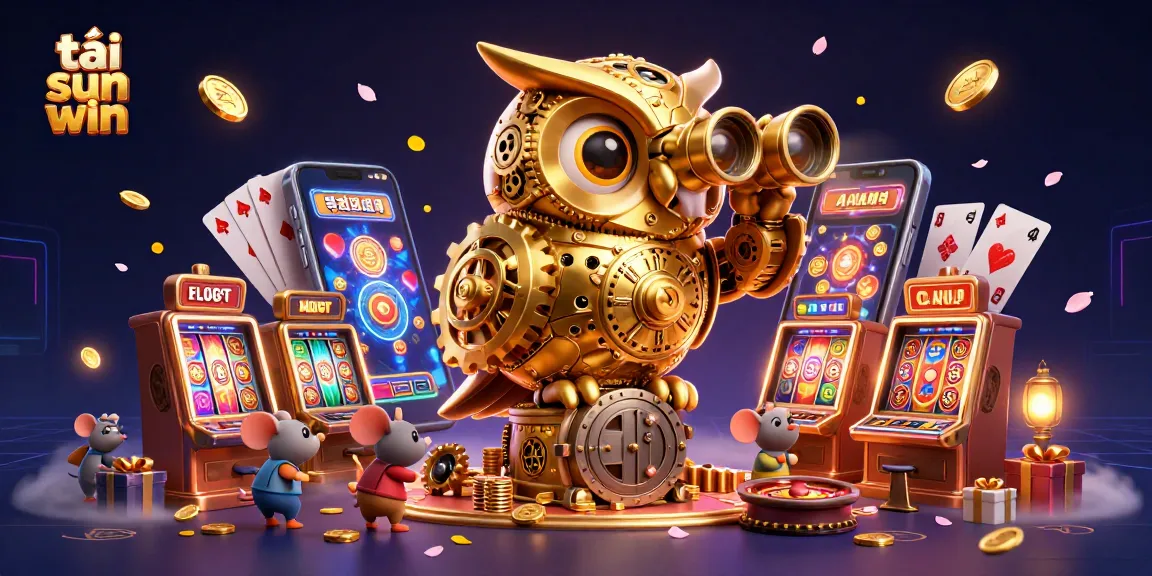 Play exciting games at tải sun win with a golden owl overseeing the vibrant casino.