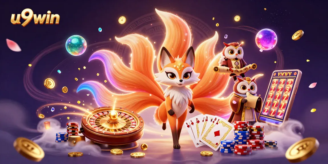 Experience thrilling gameplay with u9win in a vibrant casino-themed illustration featuring a fox spirit.
