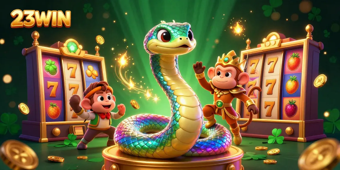 Experience thrilling casino excitement with 23WIN's vibrant gaming scene featuring a rainbow serpent.